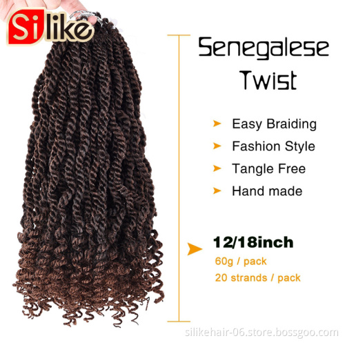 12"18 Inch Crochet Braid Senegalese Twists Synthetic Braiding Hair Extension Wavy Senegalese Twist Crochet Hair For Black Women